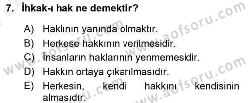 Din Eğitimi ve Din Hizmetlerinde Rehberlik Dersi 2015 - 2016 Yılı (Vize) Ara Sınavı 7. Soru