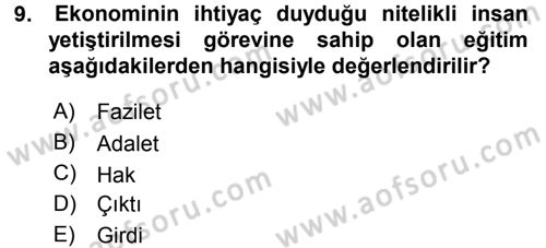 Din Eğitimi ve Din Hizmetlerinde Rehberlik Dersi 2015 - 2016 Yılı (Vize) Ara Sınavı 9. Soru