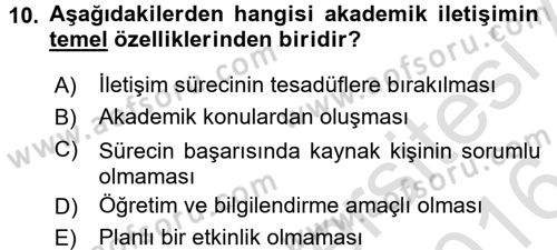 Din Eğitimi ve Din Hizmetlerinde Rehberlik Dersi 2015 - 2016 Yılı (Final) Dönem Sonu Sınavı 10. Soru