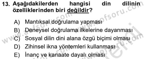 Din Eğitimi ve Din Hizmetlerinde Rehberlik Dersi 2015 - 2016 Yılı (Final) Dönem Sonu Sınavı 13. Soru