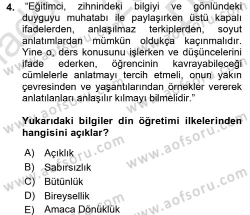 Din Eğitimi ve Din Hizmetlerinde Rehberlik Dersi 2015 - 2016 Yılı (Final) Dönem Sonu Sınavı 4. Soru