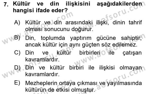 Din Eğitimi ve Din Hizmetlerinde Rehberlik Dersi 2015 - 2016 Yılı (Final) Dönem Sonu Sınavı 7. Soru