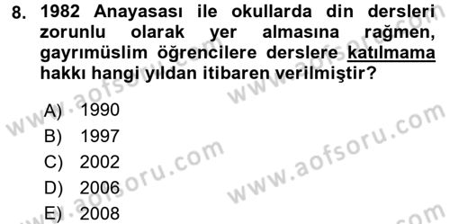 Din Eğitimi ve Din Hizmetlerinde Rehberlik Dersi 2015 - 2016 Yılı (Final) Dönem Sonu Sınavı 8. Soru