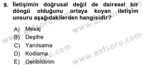 Din Eğitimi ve Din Hizmetlerinde Rehberlik Dersi 2015 - 2016 Yılı (Final) Dönem Sonu Sınavı 9. Soru