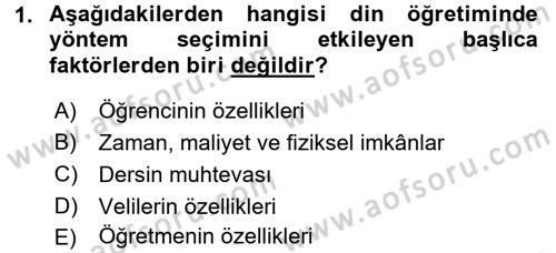 Din Eğitimi ve Din Hizmetlerinde Rehberlik Dersi 2015 - 2016 Yılı Tek Ders Sınav Soruları 1. Soru