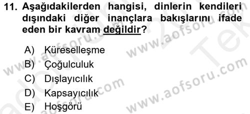 Din Eğitimi ve Din Hizmetlerinde Rehberlik Dersi 2015 - 2016 Yılı Tek Ders Sınav Soruları 11. Soru
