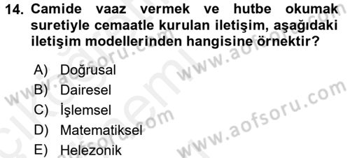 Din Eğitimi ve Din Hizmetlerinde Rehberlik Dersi 2015 - 2016 Yılı Tek Ders Sınav Soruları 14. Soru