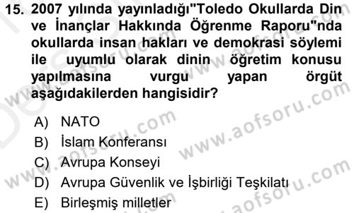 Din Eğitimi ve Din Hizmetlerinde Rehberlik Dersi 2015 - 2016 Yılı Tek Ders Sınav Soruları 15. Soru