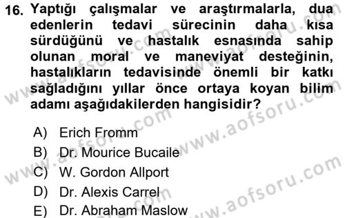 Din Eğitimi ve Din Hizmetlerinde Rehberlik Dersi 2015 - 2016 Yılı Tek Ders Sınav Soruları 16. Soru