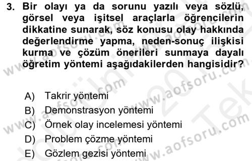 Din Eğitimi ve Din Hizmetlerinde Rehberlik Dersi 2015 - 2016 Yılı Tek Ders Sınav Soruları 3. Soru