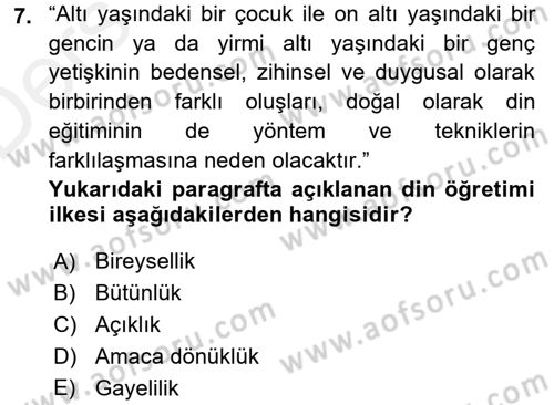 Din Eğitimi ve Din Hizmetlerinde Rehberlik Dersi 2015 - 2016 Yılı Tek Ders Sınav Soruları 7. Soru