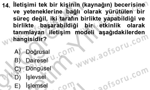 Din Eğitimi ve Din Hizmetlerinde Rehberlik Dersi 2016 - 2017 Yılı 3 Ders Sınav Soruları 14. Soru