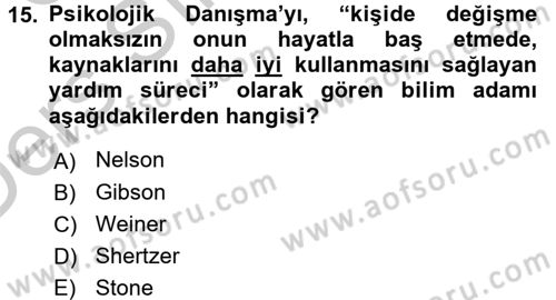 Din Eğitimi ve Din Hizmetlerinde Rehberlik Dersi 2016 - 2017 Yılı 3 Ders Sınav Soruları 15. Soru