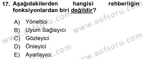 Din Eğitimi ve Din Hizmetlerinde Rehberlik Dersi 2016 - 2017 Yılı 3 Ders Sınav Soruları 17. Soru