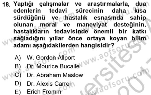 Din Eğitimi ve Din Hizmetlerinde Rehberlik Dersi 2016 - 2017 Yılı 3 Ders Sınav Soruları 18. Soru