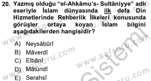 Din Eğitimi ve Din Hizmetlerinde Rehberlik Dersi 2016 - 2017 Yılı 3 Ders Sınav Soruları 20. Soru