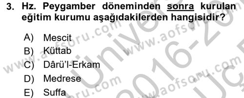 Din Eğitimi ve Din Hizmetlerinde Rehberlik Dersi 2016 - 2017 Yılı 3 Ders Sınav Soruları 3. Soru