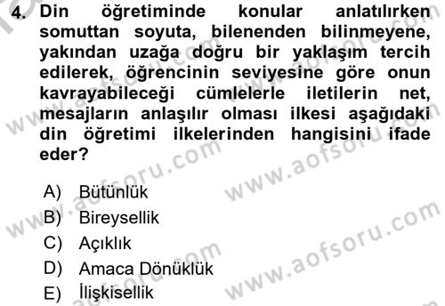 Din Eğitimi ve Din Hizmetlerinde Rehberlik Dersi 2016 - 2017 Yılı 3 Ders Sınav Soruları 4. Soru