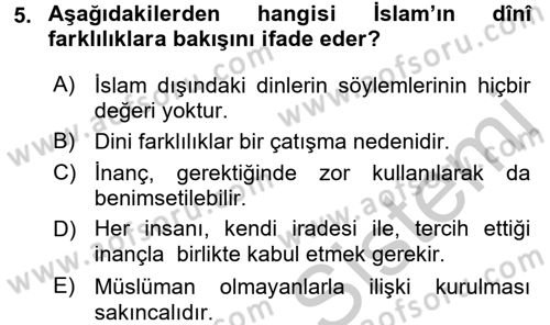 Din Eğitimi ve Din Hizmetlerinde Rehberlik Dersi 2016 - 2017 Yılı 3 Ders Sınav Soruları 5. Soru