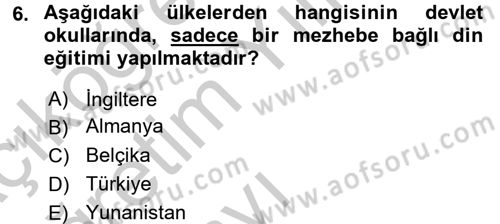 Din Eğitimi ve Din Hizmetlerinde Rehberlik Dersi 2016 - 2017 Yılı 3 Ders Sınav Soruları 6. Soru