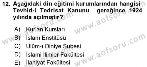 Din Eğitimi ve Din Hizmetlerinde Rehberlik Dersi 2016 - 2017 Yılı (Vize) Ara Sınav Soruları 12. Soru
