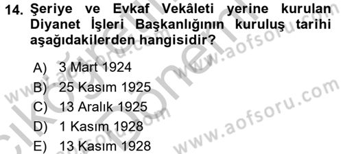 Din Eğitimi ve Din Hizmetlerinde Rehberlik Dersi 2016 - 2017 Yılı (Vize) Ara Sınav Soruları 14. Soru