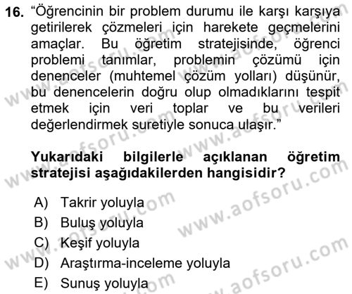Din Eğitimi ve Din Hizmetlerinde Rehberlik Dersi 2016 - 2017 Yılı (Vize) Ara Sınav Soruları 16. Soru