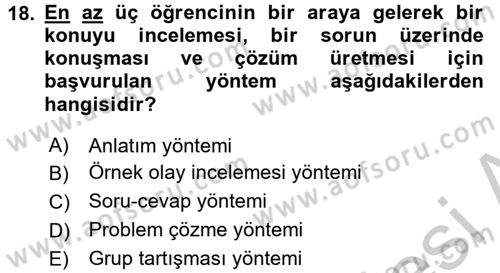 Din Eğitimi ve Din Hizmetlerinde Rehberlik Dersi 2016 - 2017 Yılı (Vize) Ara Sınav Soruları 18. Soru