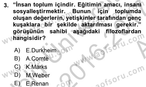 Din Eğitimi ve Din Hizmetlerinde Rehberlik Dersi 2016 - 2017 Yılı (Vize) Ara Sınav Soruları 3. Soru