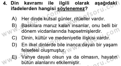 Din Eğitimi ve Din Hizmetlerinde Rehberlik Dersi 2016 - 2017 Yılı (Vize) Ara Sınav Soruları 4. Soru