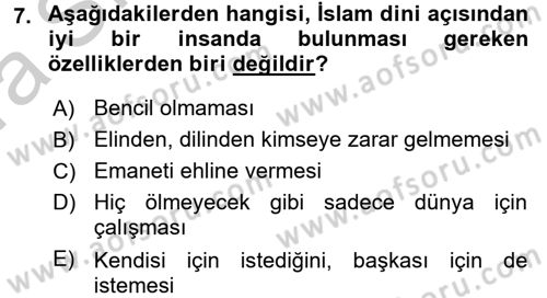 Din Eğitimi ve Din Hizmetlerinde Rehberlik Dersi 2016 - 2017 Yılı (Vize) Ara Sınav Soruları 7. Soru