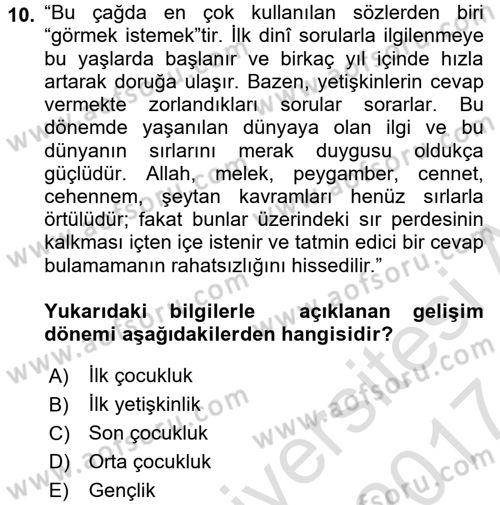 Din Eğitimi ve Din Hizmetlerinde Rehberlik Dersi 2016 - 2017 Yılı (Final) Dönem Sonu Sınav Soruları 10. Soru