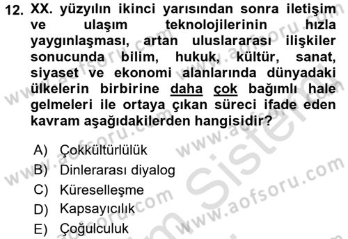 Din Eğitimi ve Din Hizmetlerinde Rehberlik Dersi 2016 - 2017 Yılı (Final) Dönem Sonu Sınav Soruları 12. Soru