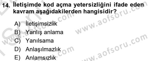 Din Eğitimi ve Din Hizmetlerinde Rehberlik Dersi 2016 - 2017 Yılı (Final) Dönem Sonu Sınav Soruları 14. Soru