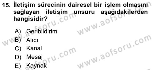 Din Eğitimi ve Din Hizmetlerinde Rehberlik Dersi 2016 - 2017 Yılı (Final) Dönem Sonu Sınav Soruları 15. Soru
