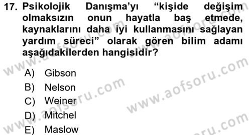 Din Eğitimi ve Din Hizmetlerinde Rehberlik Dersi 2016 - 2017 Yılı (Final) Dönem Sonu Sınav Soruları 17. Soru