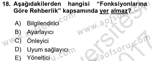 Din Eğitimi ve Din Hizmetlerinde Rehberlik Dersi 2016 - 2017 Yılı (Final) Dönem Sonu Sınav Soruları 18. Soru
