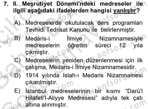 Din Eğitimi ve Din Hizmetlerinde Rehberlik Dersi 2016 - 2017 Yılı (Final) Dönem Sonu Sınav Soruları 7. Soru