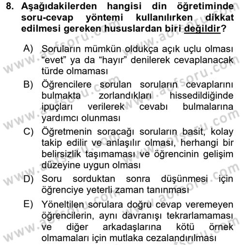 Din Eğitimi ve Din Hizmetlerinde Rehberlik Dersi 2016 - 2017 Yılı (Final) Dönem Sonu Sınav Soruları 8. Soru