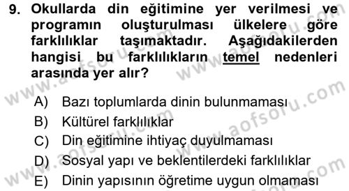 Din Eğitimi ve Din Hizmetlerinde Rehberlik Dersi 2016 - 2017 Yılı (Final) Dönem Sonu Sınav Soruları 9. Soru