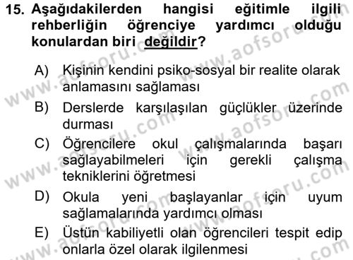 Din Eğitimi ve Din Hizmetlerinde Rehberlik Dersi 2017 - 2018 Yılı 3 Ders Sınav Soruları 15. Soru