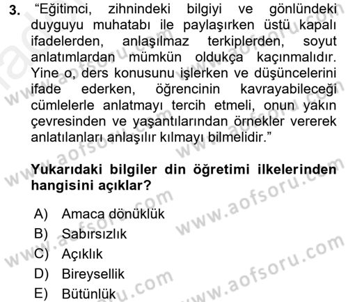 Din Eğitimi ve Din Hizmetlerinde Rehberlik Dersi 2017 - 2018 Yılı 3 Ders Sınav Soruları 3. Soru