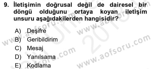 Din Eğitimi ve Din Hizmetlerinde Rehberlik Dersi 2017 - 2018 Yılı 3 Ders Sınav Soruları 9. Soru