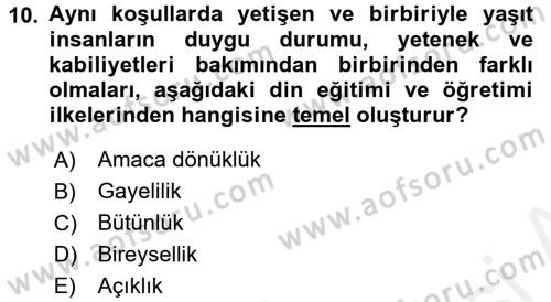 Din Eğitimi ve Din Hizmetlerinde Rehberlik Dersi 2017 - 2018 Yılı (Vize) Ara Sınavı 10. Soru