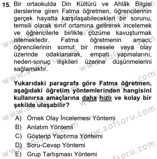 Din Eğitimi ve Din Hizmetlerinde Rehberlik Dersi 2017 - 2018 Yılı (Vize) Ara Sınavı 15. Soru