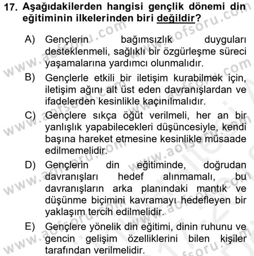 Din Eğitimi ve Din Hizmetlerinde Rehberlik Dersi 2017 - 2018 Yılı (Vize) Ara Sınavı 17. Soru