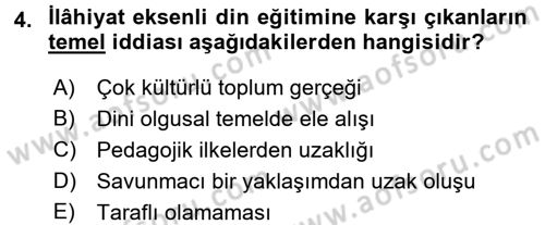 Din Eğitimi ve Din Hizmetlerinde Rehberlik Dersi 2017 - 2018 Yılı (Vize) Ara Sınavı 4. Soru