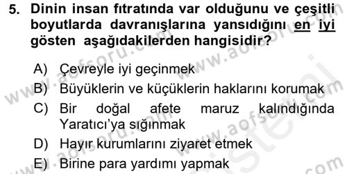 Din Eğitimi ve Din Hizmetlerinde Rehberlik Dersi 2017 - 2018 Yılı (Vize) Ara Sınavı 5. Soru