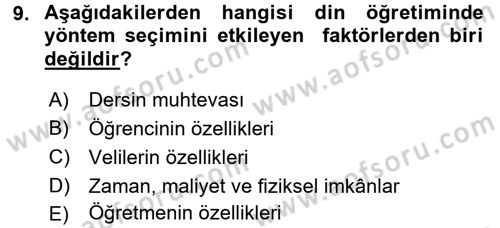 Din Eğitimi ve Din Hizmetlerinde Rehberlik Dersi 2017 - 2018 Yılı (Vize) Ara Sınavı 9. Soru