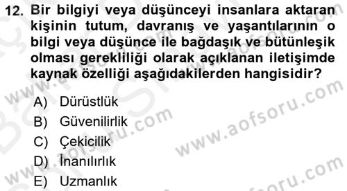 Din Eğitimi ve Din Hizmetlerinde Rehberlik Dersi 2017 - 2018 Yılı (Final) Dönem Sonu Sınav Soruları 12. Soru